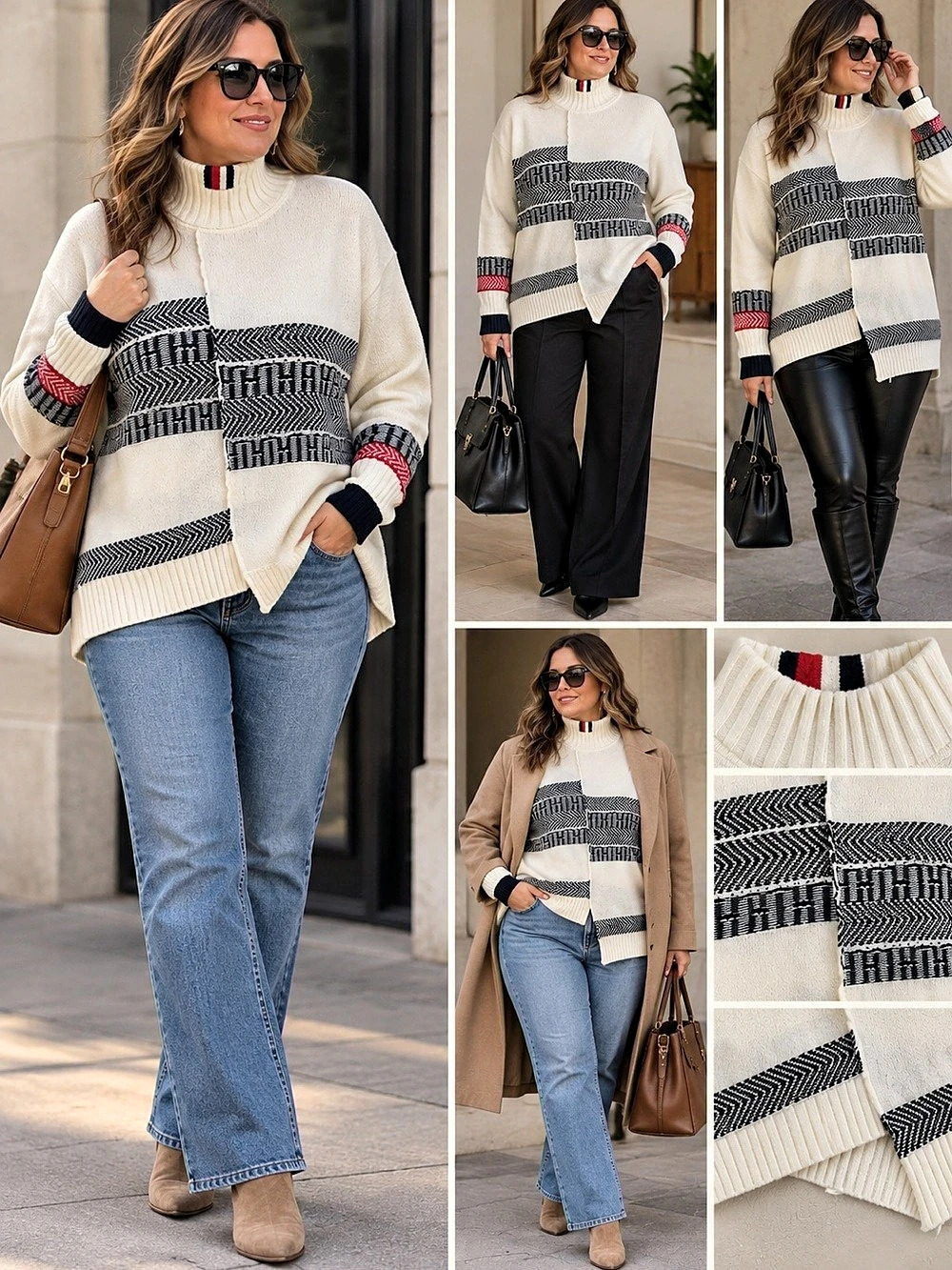 Tommy Hilfiger Wool-Blend Mixed Knit Turtleneck Sweater XL NWT